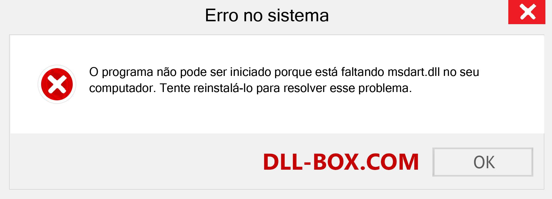 Arquivo msdart.dll ausente ?. Download para Windows 7, 8, 10 - Correção de erro ausente msdart dll no Windows, fotos, imagens